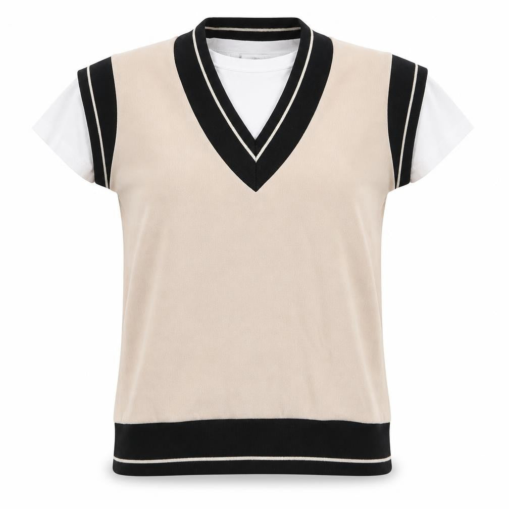 Gallery Womens Beige  Viscose Ringer T-Shirt Size 10 Round Neck - layered