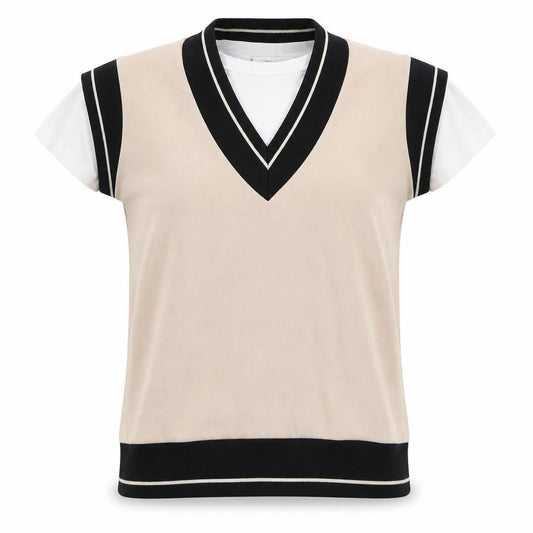 Gallery Womens Beige  Viscose Ringer T-Shirt Size 10 Round Neck - layered