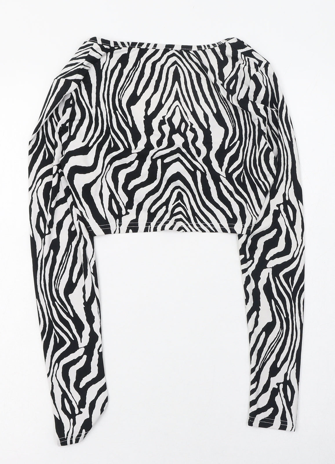 SheIn Womens Black Animal Print Polyester Cropped T-Shirt Size 8 V-Neck