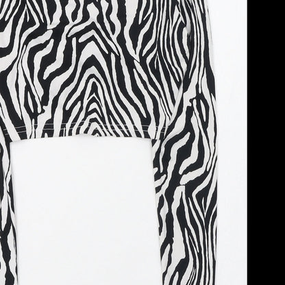 SheIn Womens Black Animal Print Polyester Cropped T-Shirt Size 8 V-Neck