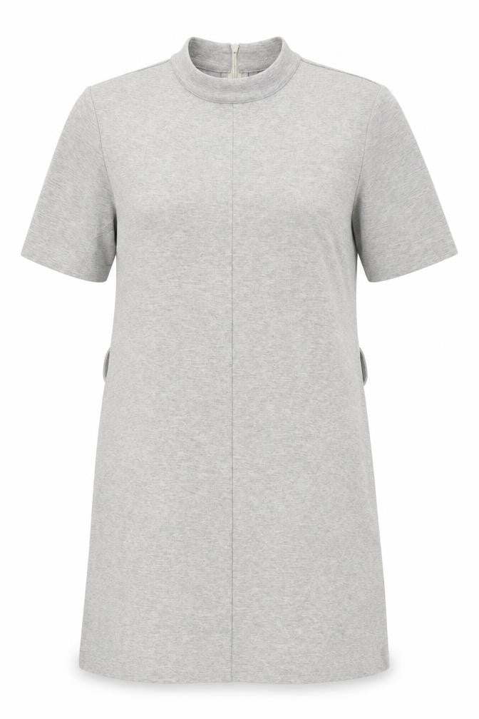 Front view of Autograph women’s grey viscose t-shirt dress, size UK 10, round neck zip