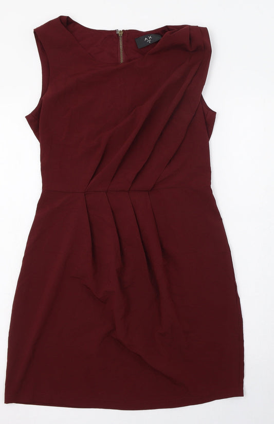 AX Paris Womens Red  Polyester Tank Dress  Size 8  Round Neck Zip