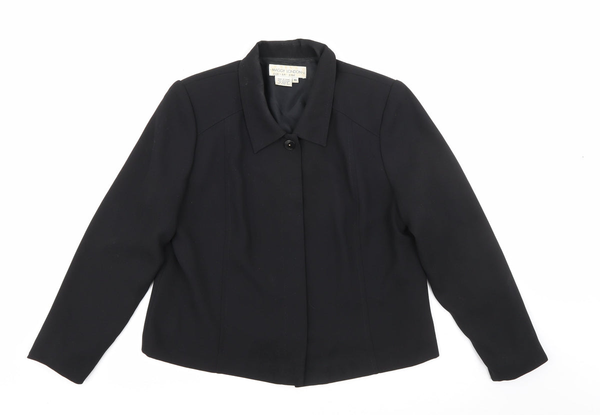 Additional front view of Maggy London women’s black jacket, size UK 10, button