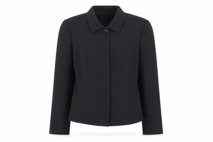 Front view of Maggy London women’s black jacket, size UK 10, button