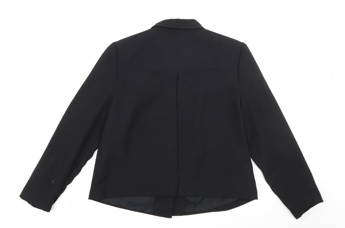Back view of Maggy London women’s black jacket, size UK 10, button