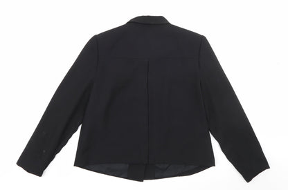 Back view of Maggy London women’s black jacket, size UK 10, button