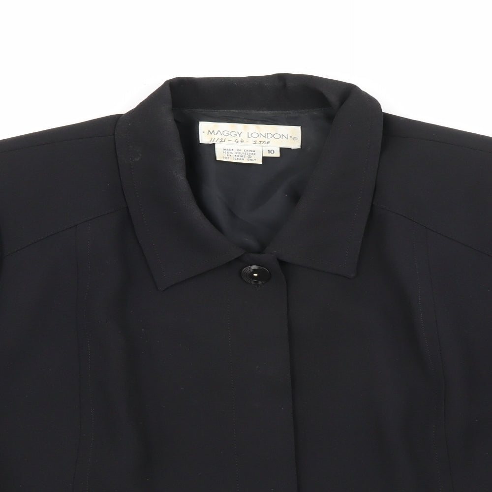 Close-up detail of Maggy London women’s black jacket, size UK 10, button
