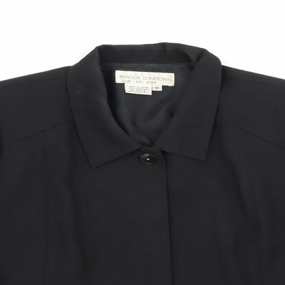 Close-up detail of Maggy London women’s black jacket, size UK 10, button