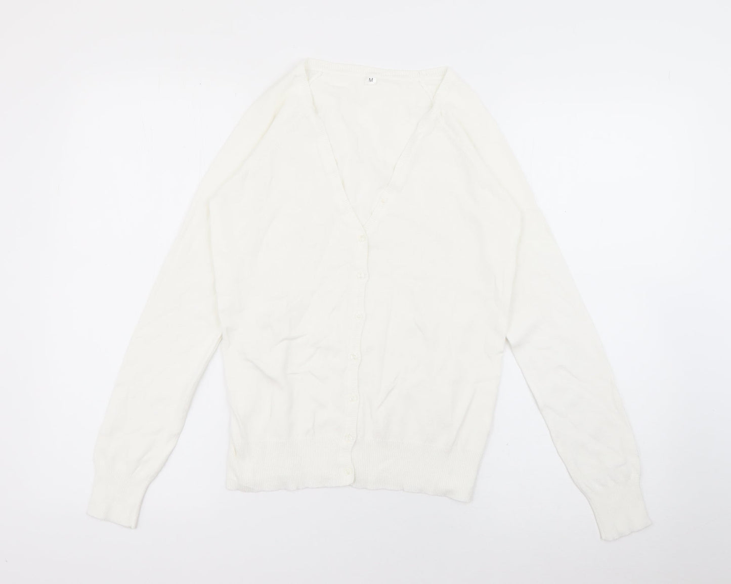 Preworn Womens White V-Neck  Polyester Cardigan Jumper Size M
