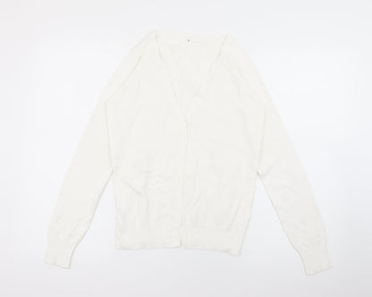 Preworn Womens White V-Neck  Polyester Cardigan Jumper Size M