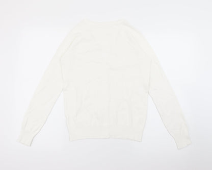 Preworn Womens White V-Neck  Polyester Cardigan Jumper Size M