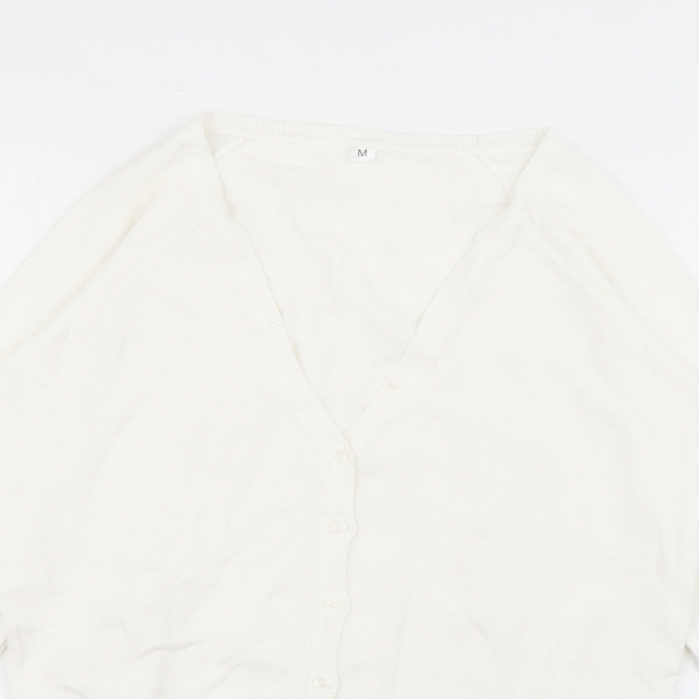 Preworn Womens White V-Neck  Polyester Cardigan Jumper Size M