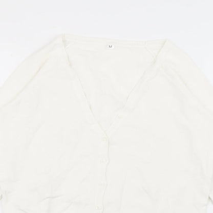Preworn Womens White V-Neck  Polyester Cardigan Jumper Size M