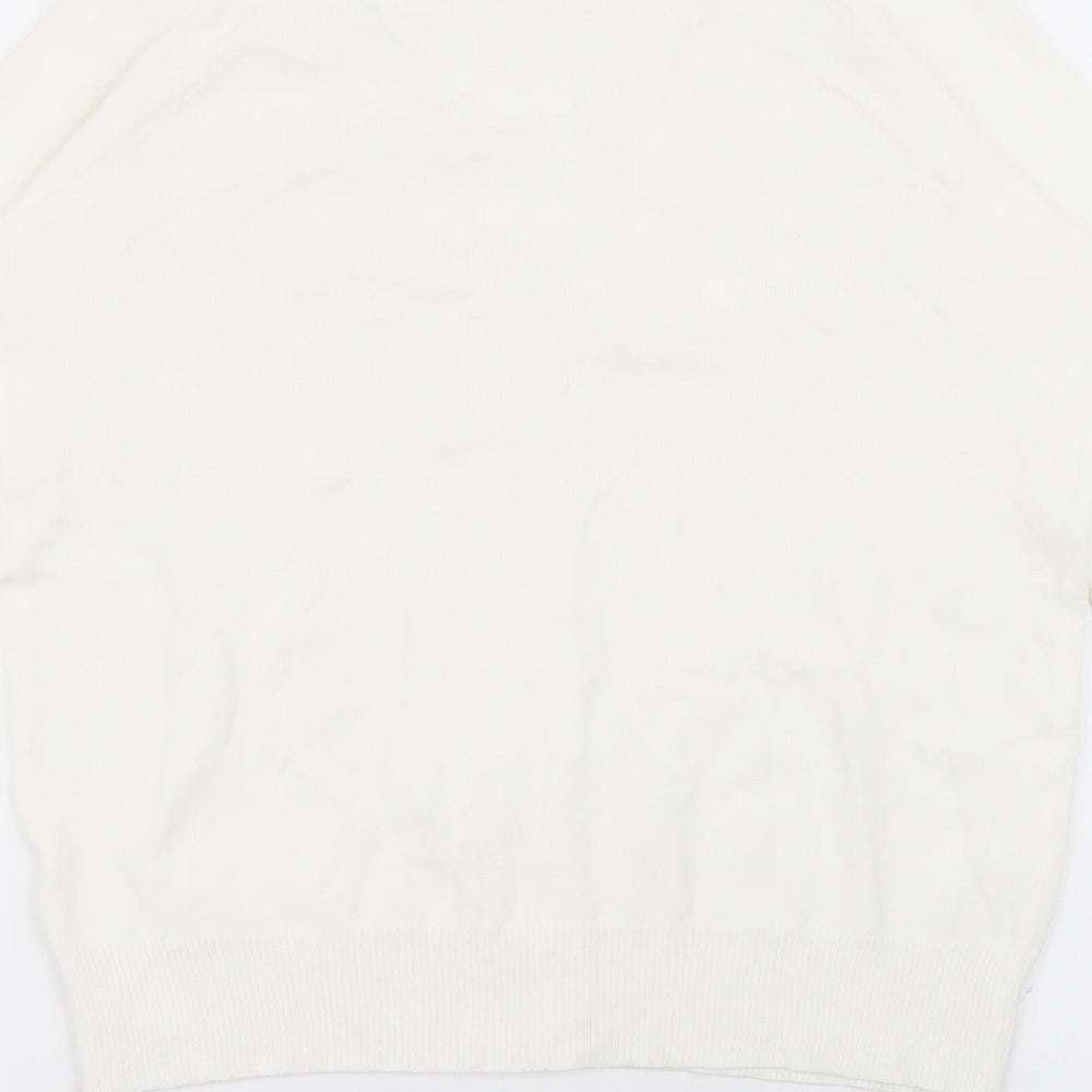 Preworn Womens White V-Neck  Polyester Cardigan Jumper Size M