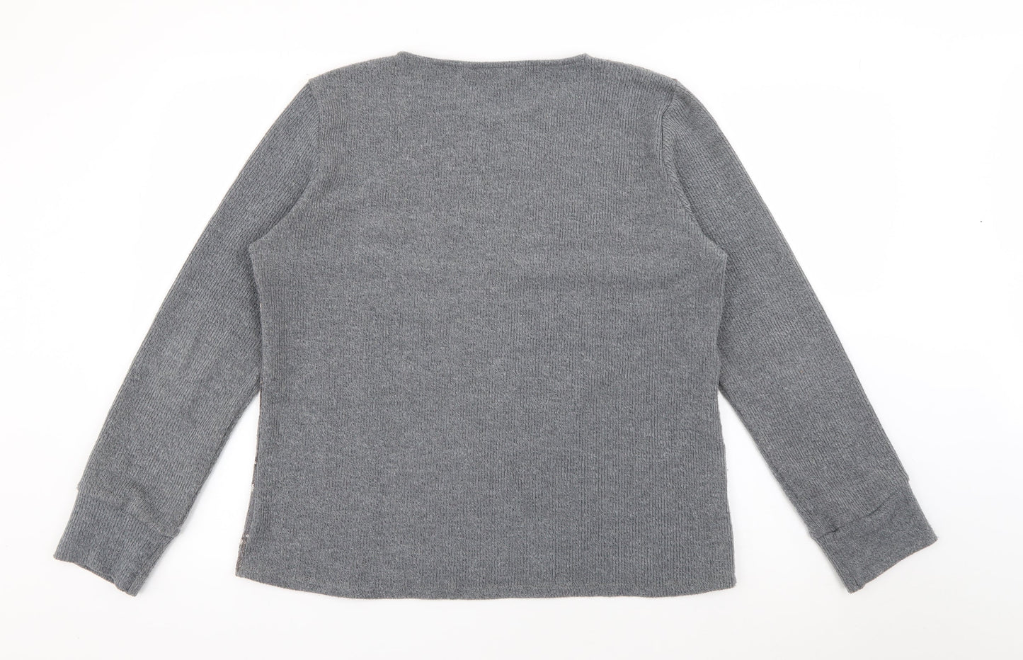 Carla Conti Womens Grey Round Neck Striped Polyester Pullover Jumper Size XL
