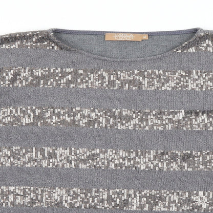 Carla Conti Womens Grey Round Neck Striped Polyester Pullover Jumper Size XL