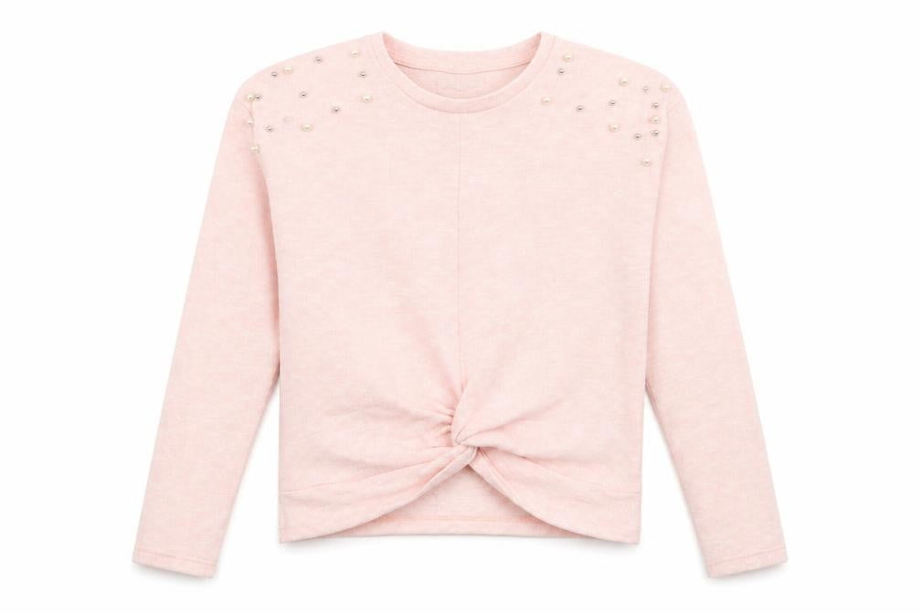 Front view of Matalan girls’ pink crew neck viscose jumper, size 10, years