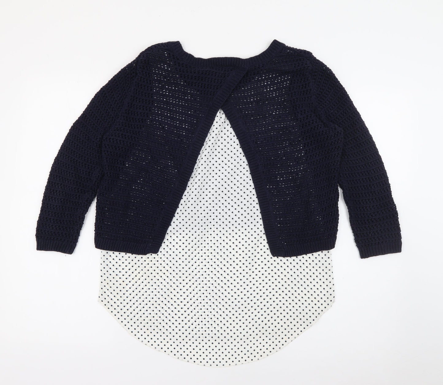 TU Womens Blue Crew Neck Polka Dot Cotton Pullover Jumper Size 10