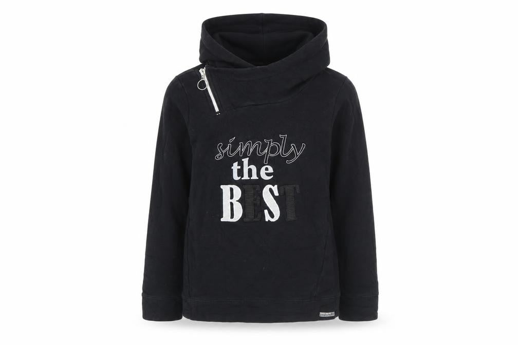 Front view of Coccodrillo girls’ black cotton pullover hoodie, size 11, years zip