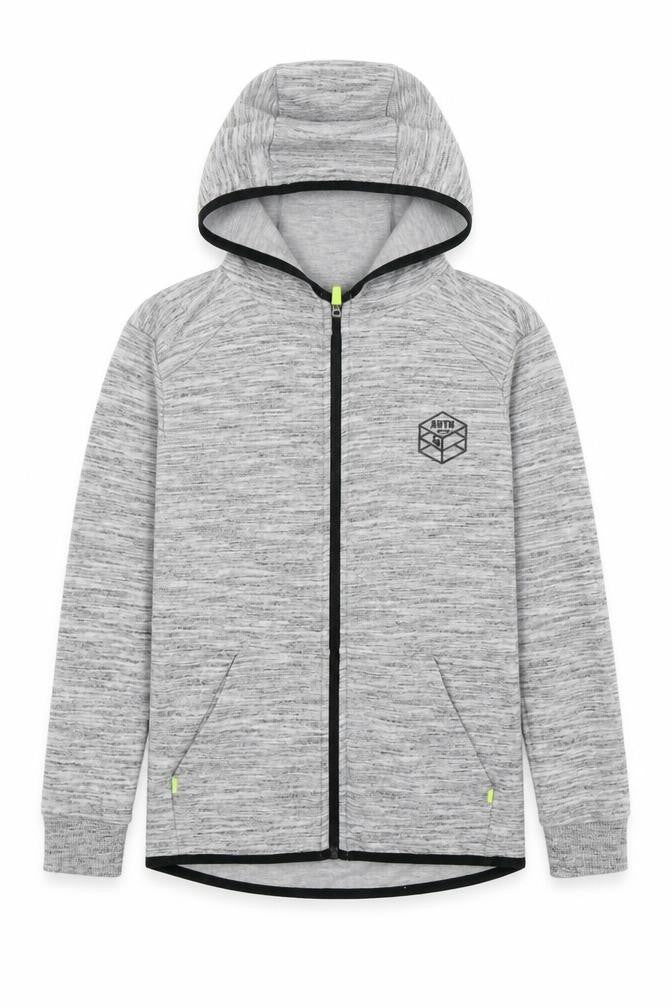 Front view of f7f boys’ grey cotton full zip hoodie, size 9-10, years zip