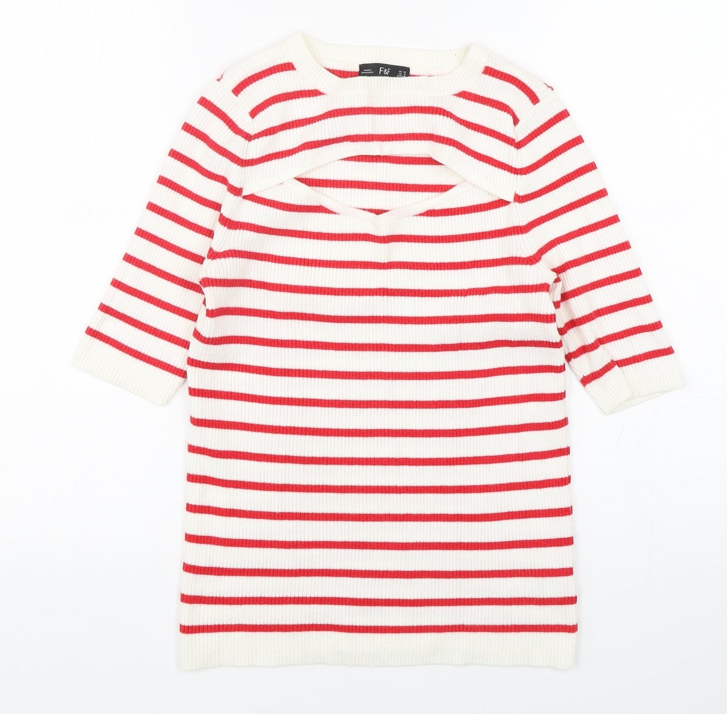 F&F Womens Multicoloured Round Neck Striped Viscose Pullover Jumper Size 10