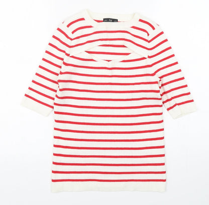 F&F Womens Multicoloured Round Neck Striped Viscose Pullover Jumper Size 10