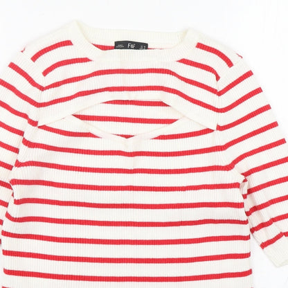 F&F Womens Multicoloured Round Neck Striped Viscose Pullover Jumper Size 10