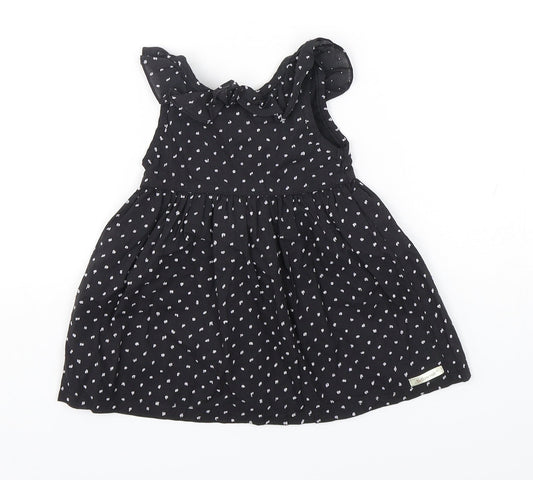 Yellowsub Girls Black Polka Dot Cotton A-Line  Size 6-9 Months  Round Neck Pullover