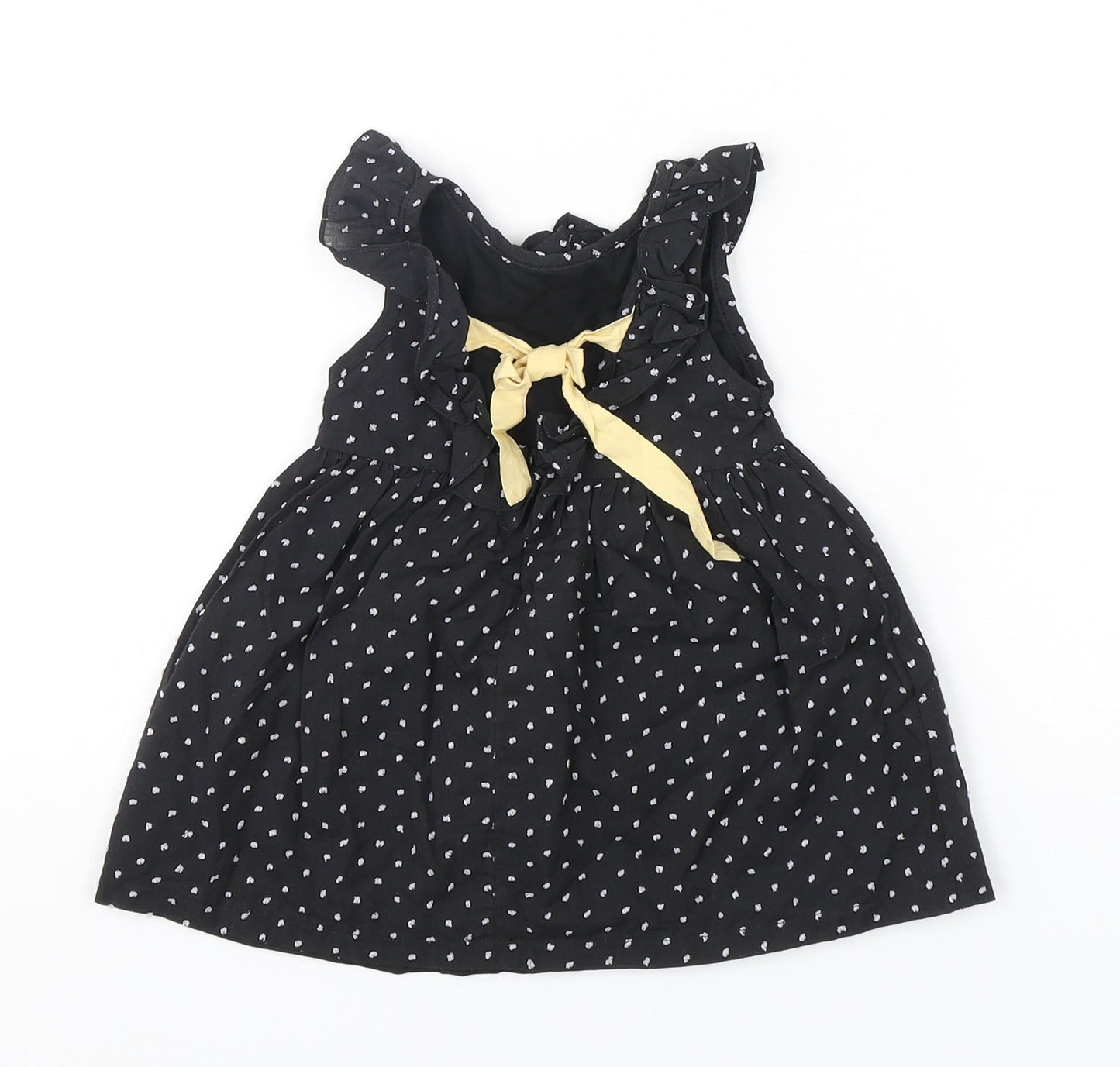Yellowsub Girls Black Polka Dot Cotton A-Line  Size 6-9 Months  Round Neck Pullover