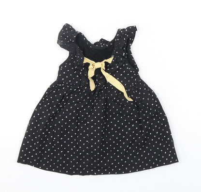 Yellowsub Girls Black Polka Dot Cotton A-Line  Size 6-9 Months  Round Neck Pullover