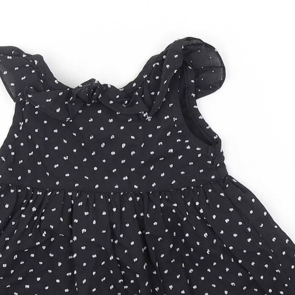 Yellowsub Girls Black Polka Dot Cotton A-Line  Size 6-9 Months  Round Neck Pullover
