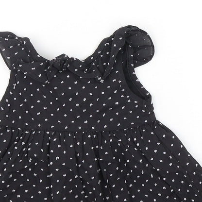 Yellowsub Girls Black Polka Dot Cotton A-Line  Size 6-9 Months  Round Neck Pullover