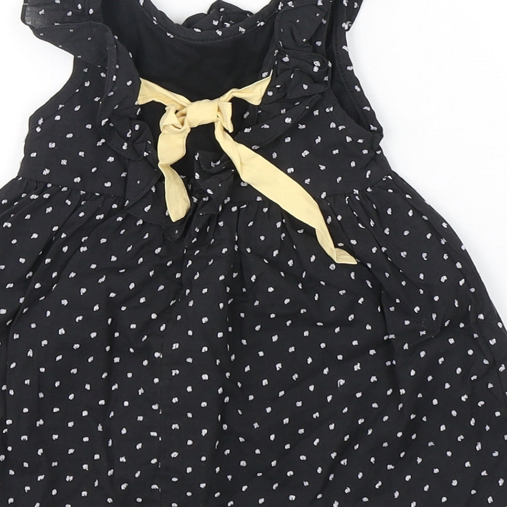 Yellowsub Girls Black Polka Dot Cotton A-Line  Size 6-9 Months  Round Neck Pullover