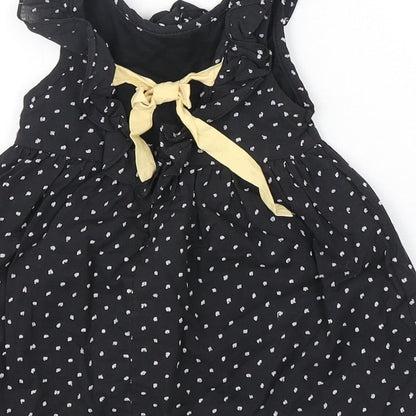 Yellowsub Girls Black Polka Dot Cotton A-Line  Size 6-9 Months  Round Neck Pullover