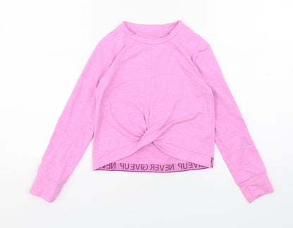 Additional front view of Dunnes girls’ purple polyester basic t-shirt, size 6-7, years round neck pullover