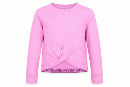 Front view of Dunnes girls’ purple polyester basic t-shirt, size 6-7, years round neck pullover