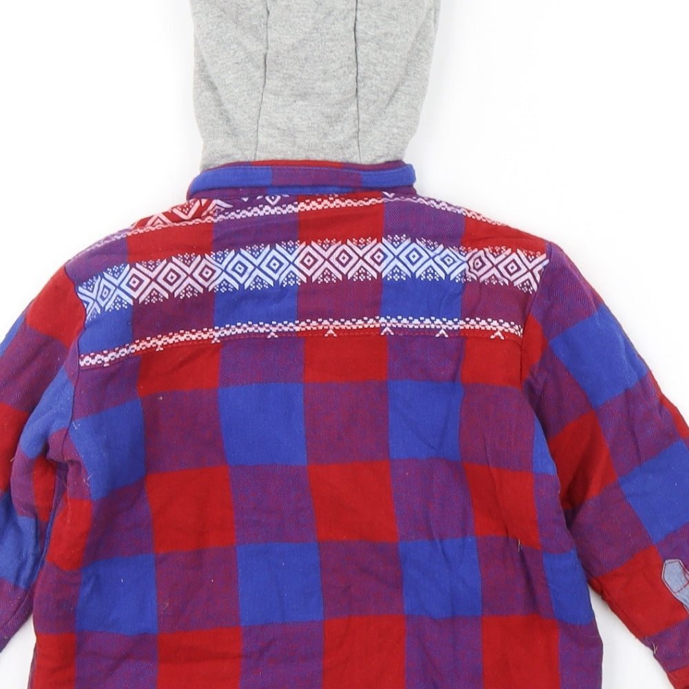 Brand and care label for Next boys’ multicoloured check cotton basic button-up, years v-neck button - shirt with hood