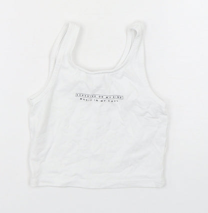 George Girls White  Cotton Cropped Tank Size 5-6 Years Round Neck Pullover
