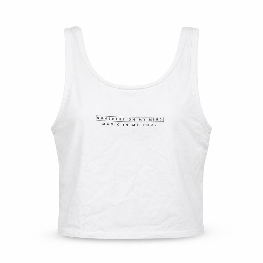 Front view of George girls’ white cotton cropped tank, size 5-6, years round neck pullover