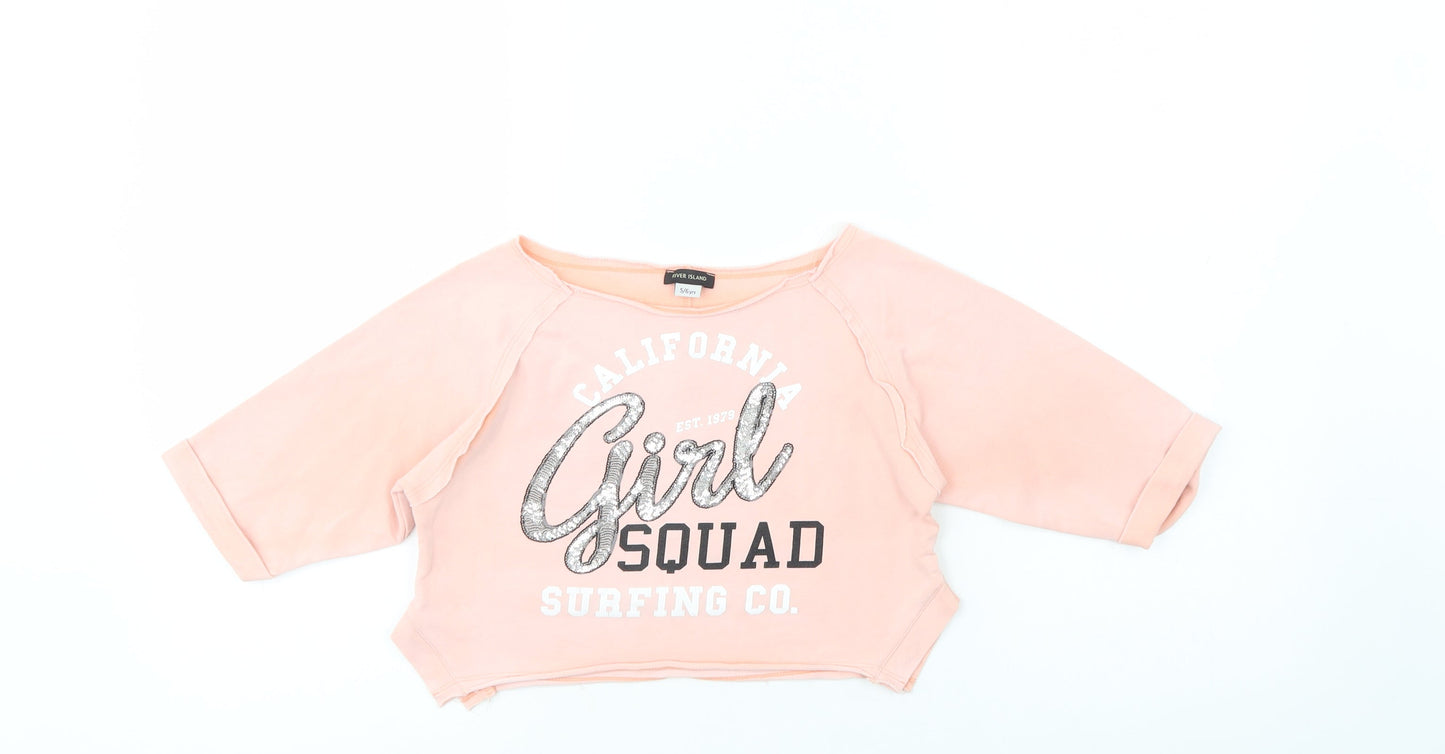 River Island Girls Pink  Cotton Pullover Sweatshirt Size 5-6 Years  Pullover - California