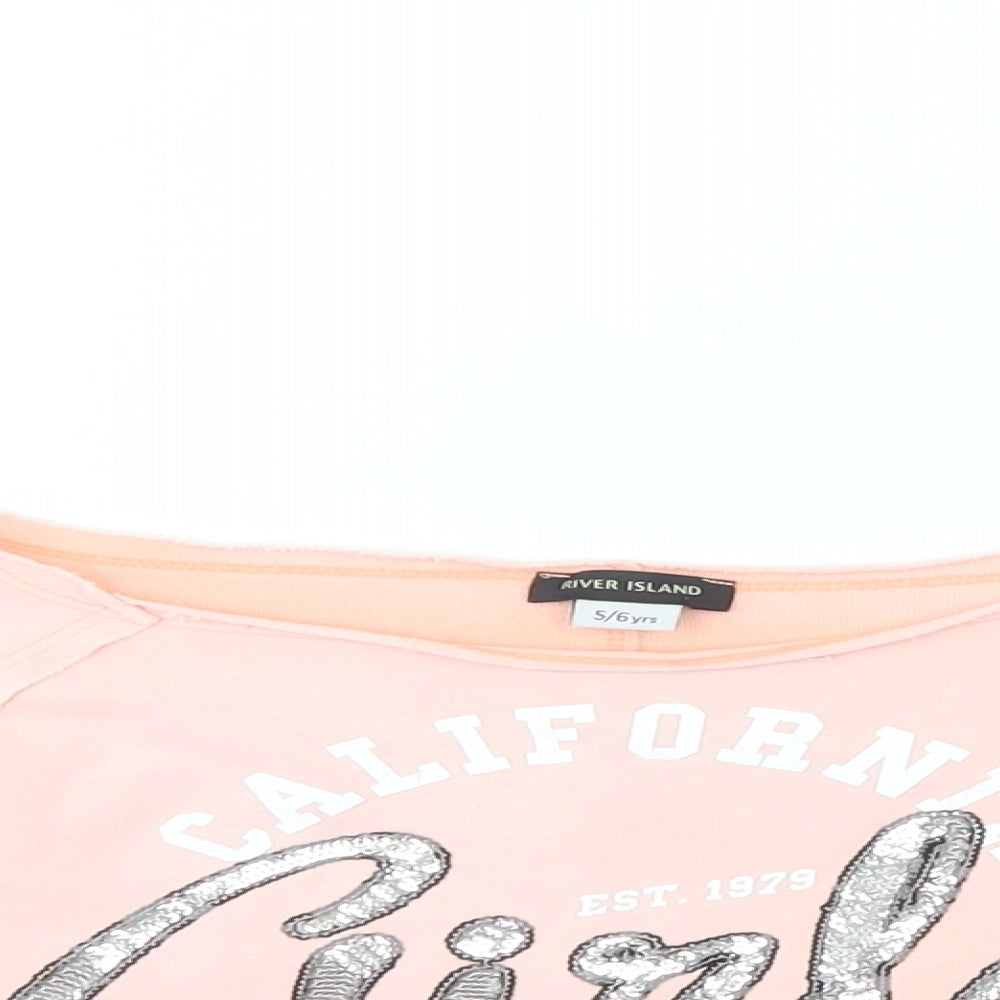 River Island Girls Pink  Cotton Pullover Sweatshirt Size 5-6 Years  Pullover - California