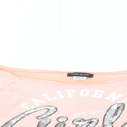 River Island Girls Pink  Cotton Pullover Sweatshirt Size 5-6 Years  Pullover - California