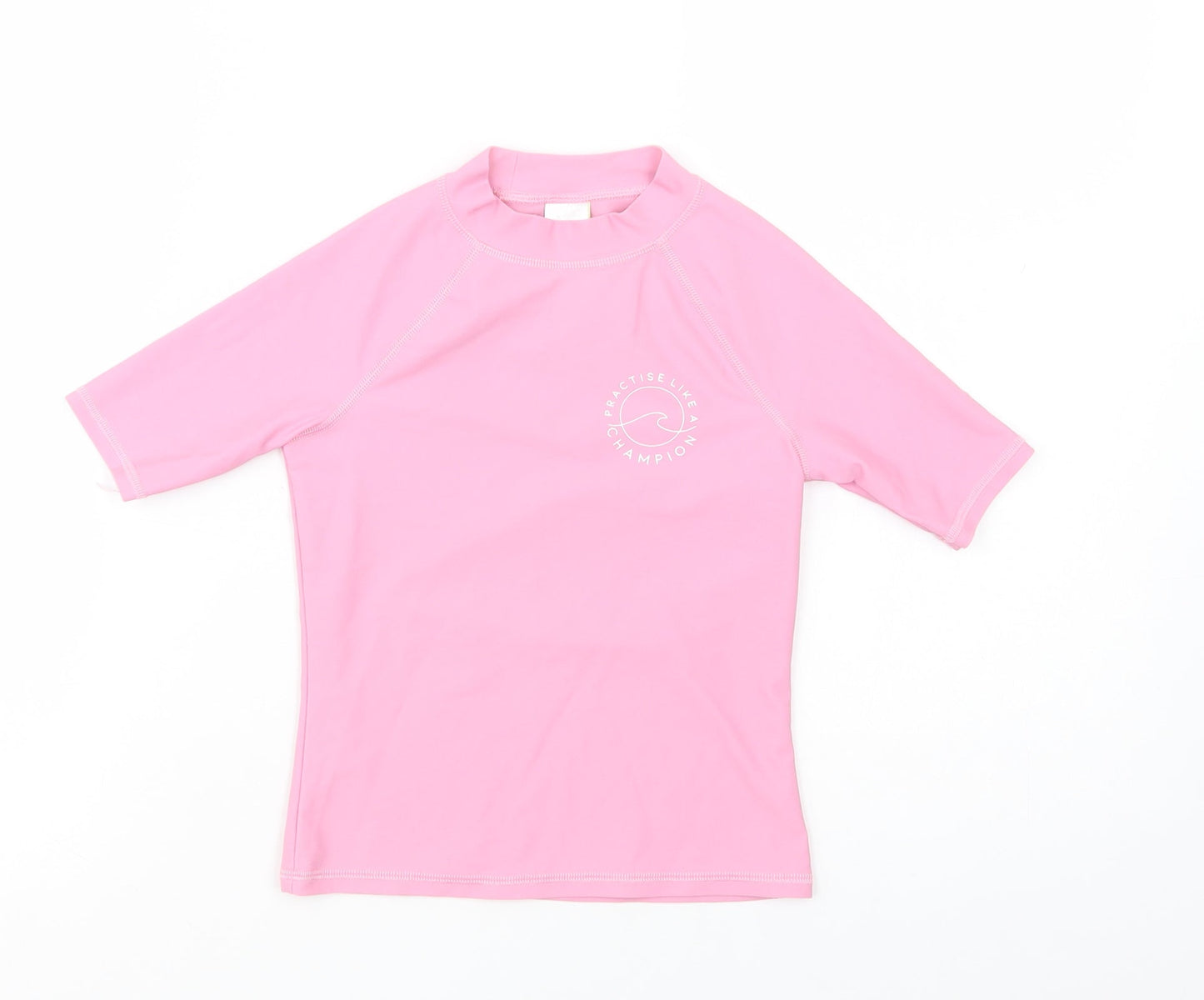 Marks Girls Pink  Polyamide Pullover T-Shirt Size 6-7 Years Mock Neck Pullover