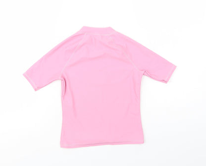 Marks Girls Pink  Polyamide Pullover T-Shirt Size 6-7 Years Mock Neck Pullover