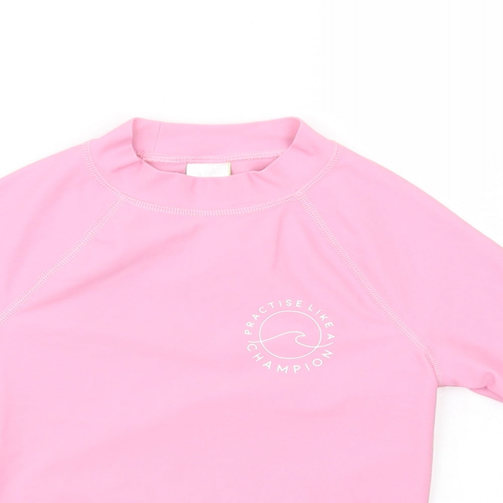 Marks Girls Pink  Polyamide Pullover T-Shirt Size 6-7 Years Mock Neck Pullover