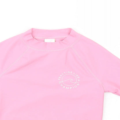 Marks Girls Pink  Polyamide Pullover T-Shirt Size 6-7 Years Mock Neck Pullover
