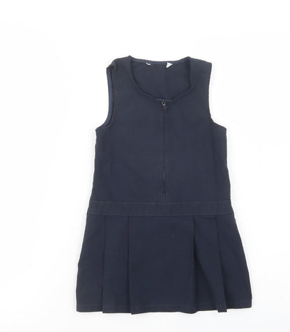 Marks and Spencer Girls Blue  Polyester Pinafore/Dungaree Dress  Size 3-4 Years  Scoop Neck Zip - School Wear