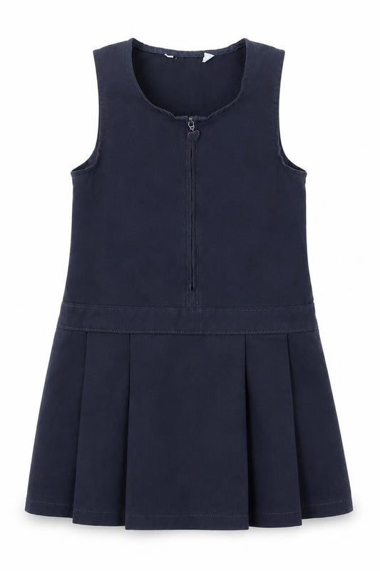 Marks and Spencer Girls Blue  Polyester Pinafore/Dungaree Dress  Size 3-4 Years  Scoop Neck Zip - School Wear
