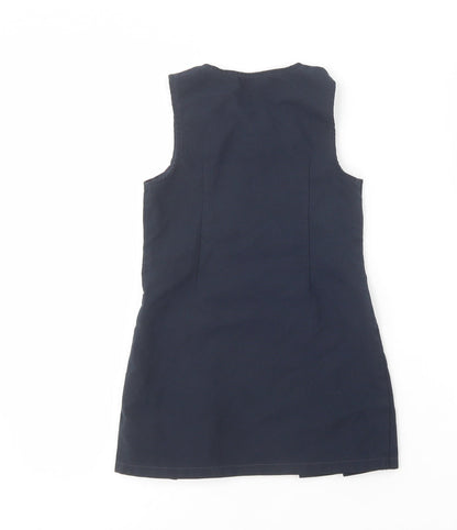 Marks and Spencer Girls Blue  Polyester Pinafore/Dungaree Dress  Size 3-4 Years  Scoop Neck Zip - School Wear