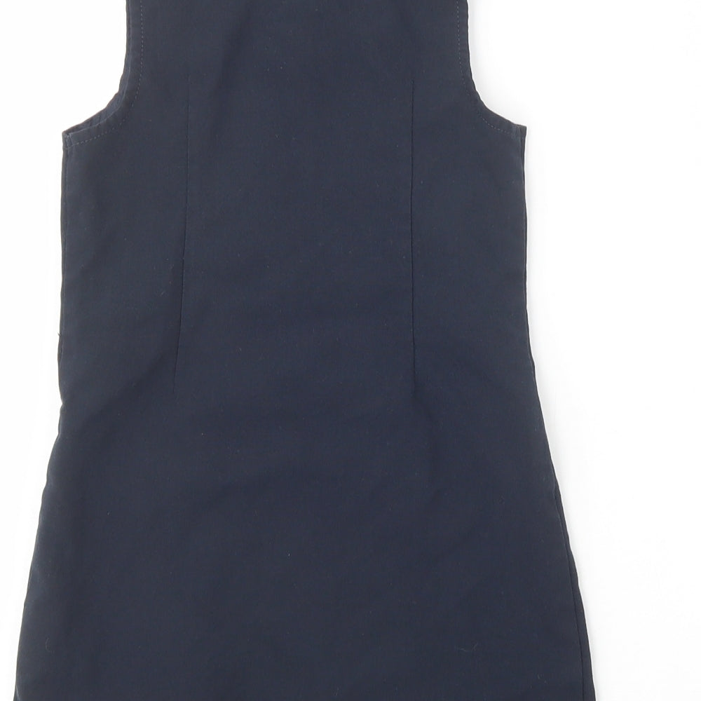 Marks and Spencer Girls Blue  Polyester Pinafore/Dungaree Dress  Size 3-4 Years  Scoop Neck Zip - School Wear